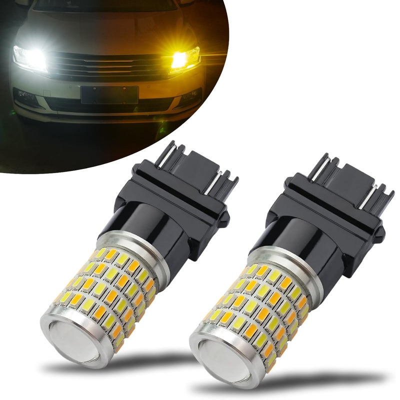 iBrightstar Super Bright 3157 4157 3155 3457 Switchback LED Bulbs with Projector Replacement for Daytime Running Lights/DRL and Turn Signal Lights, White/Amber - Image 1